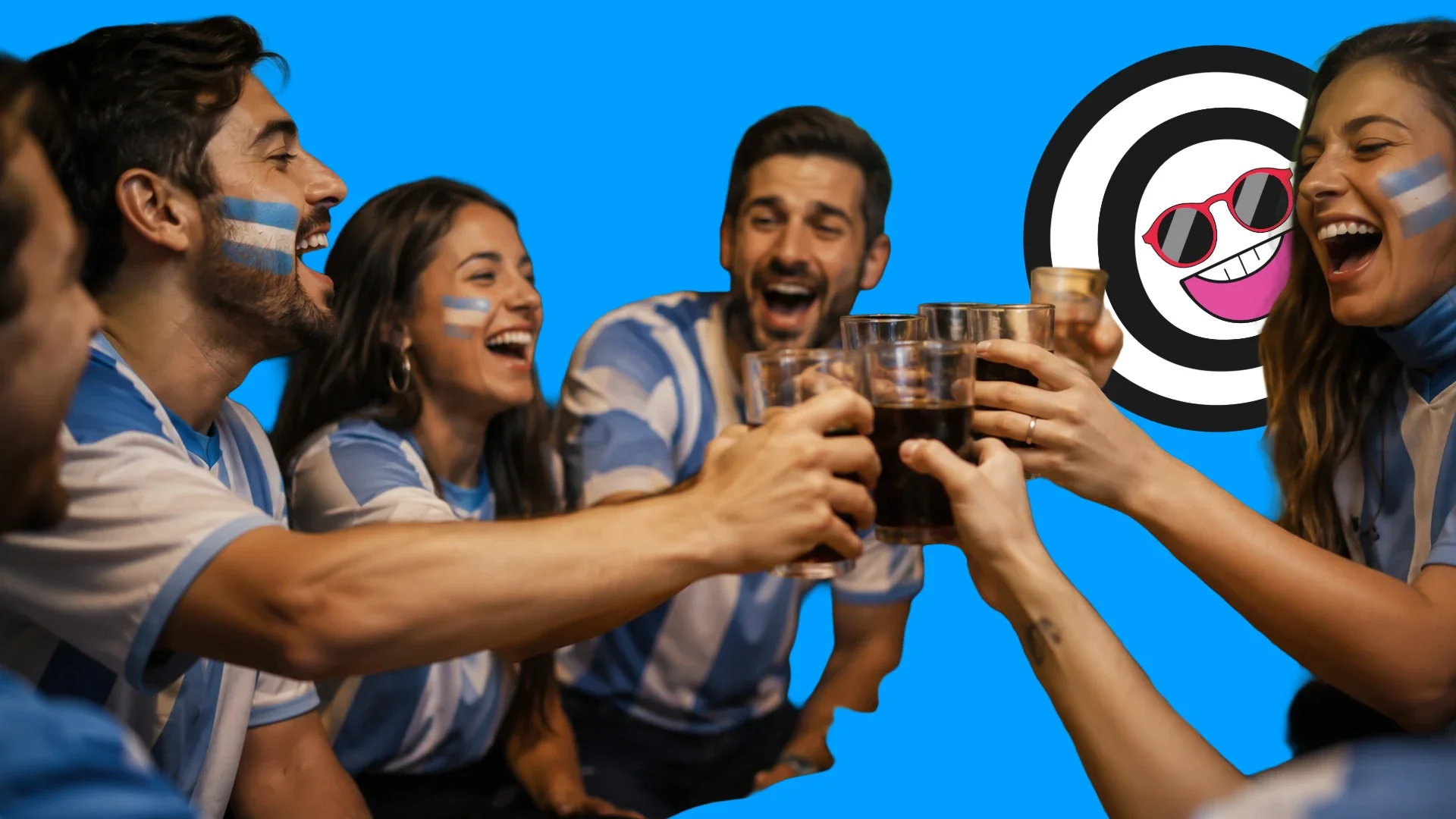 Grupo de amigos viendo un partido de fútbol de Argentina en un bar