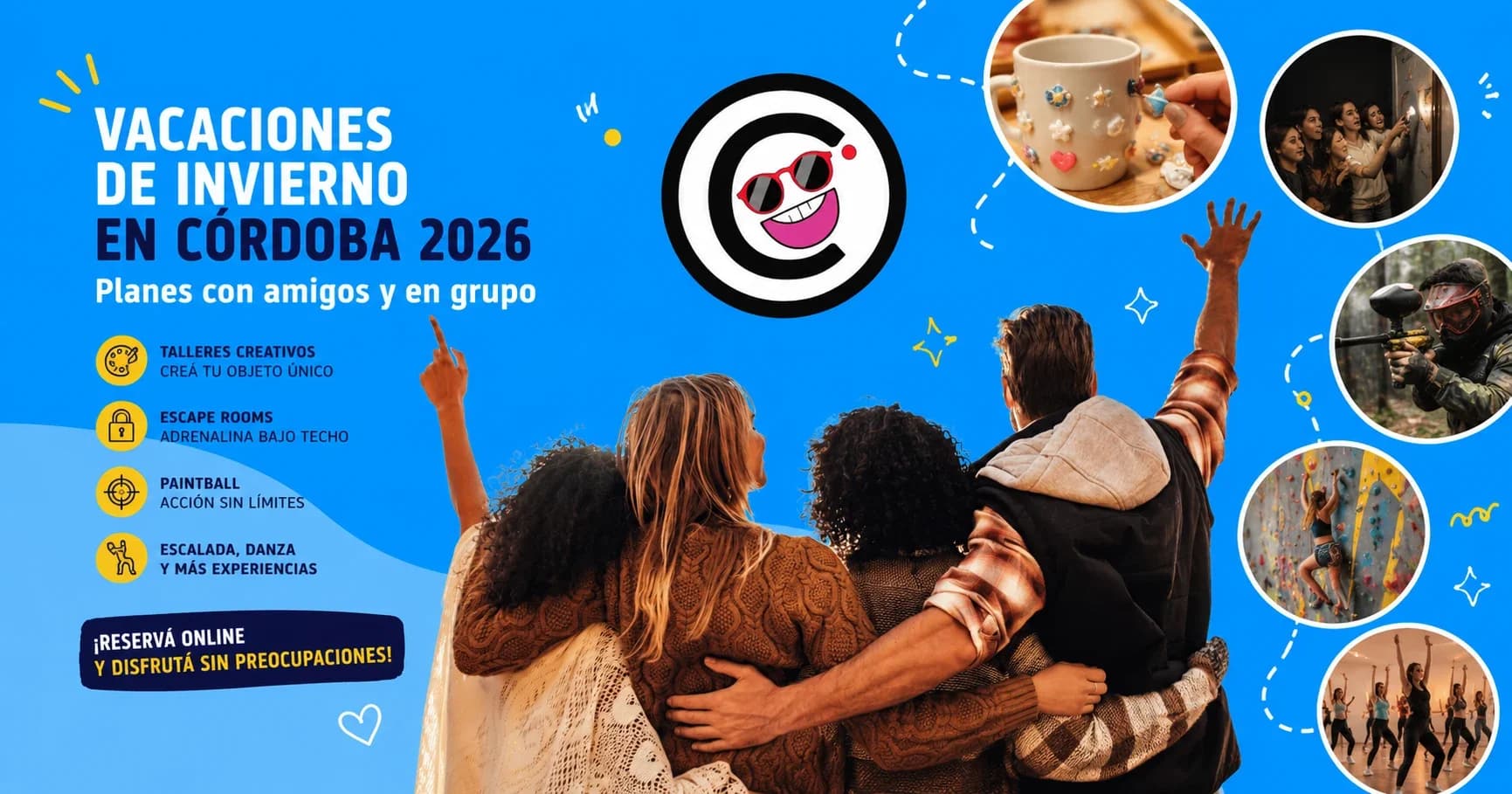 Grupo de amigos disfrutando de una experiencia en Córdoba durante el invierno