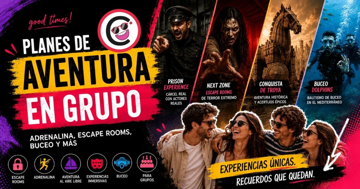 Grupo de amigos haciendo un escape room de aventura en Barcelona