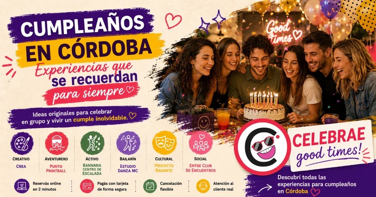 Grupo de amigos celebrando un cumpleaños con actividades en Córdoba