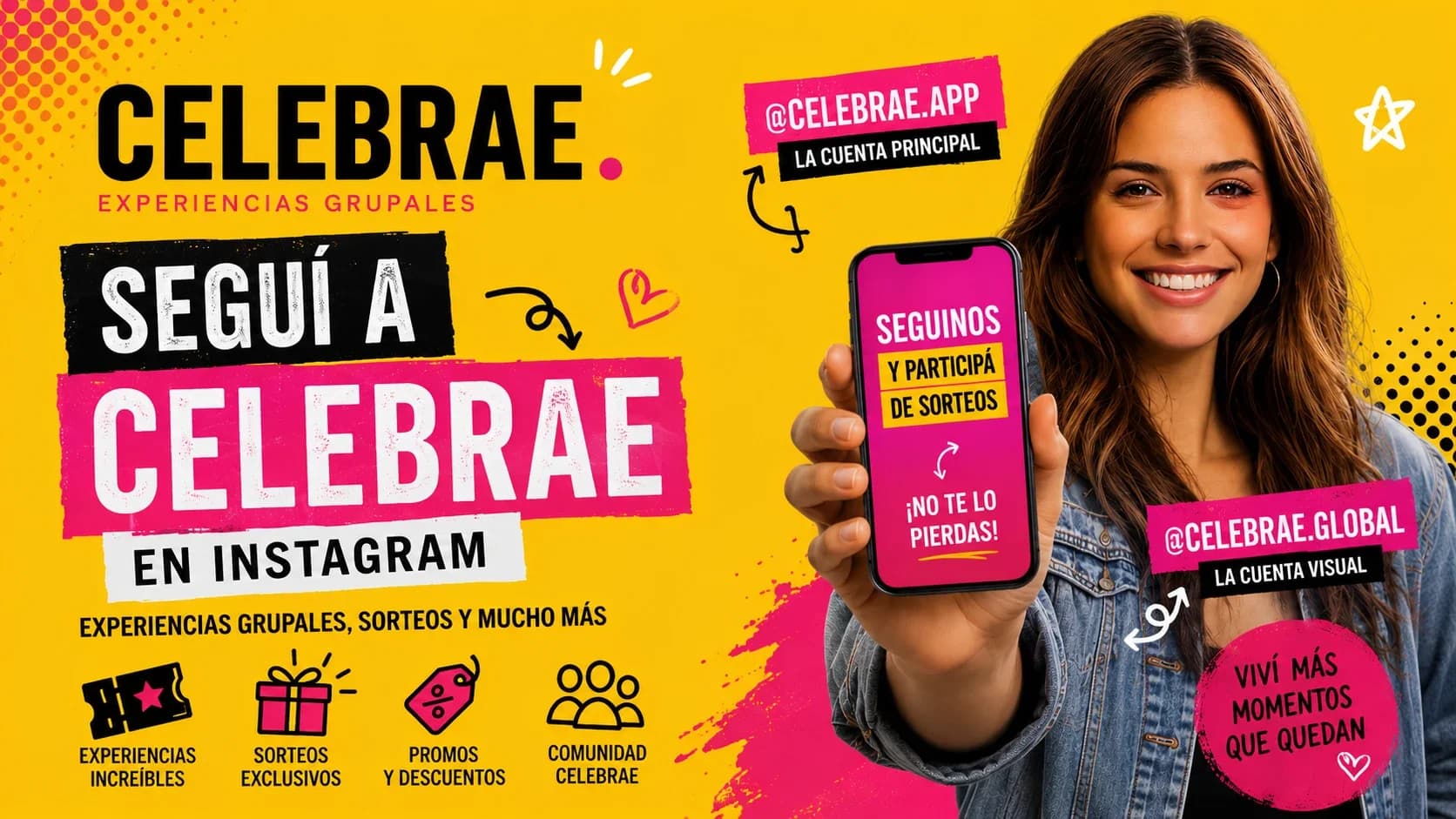Logo de Celebrae en Instagram con iconos de redes sociales