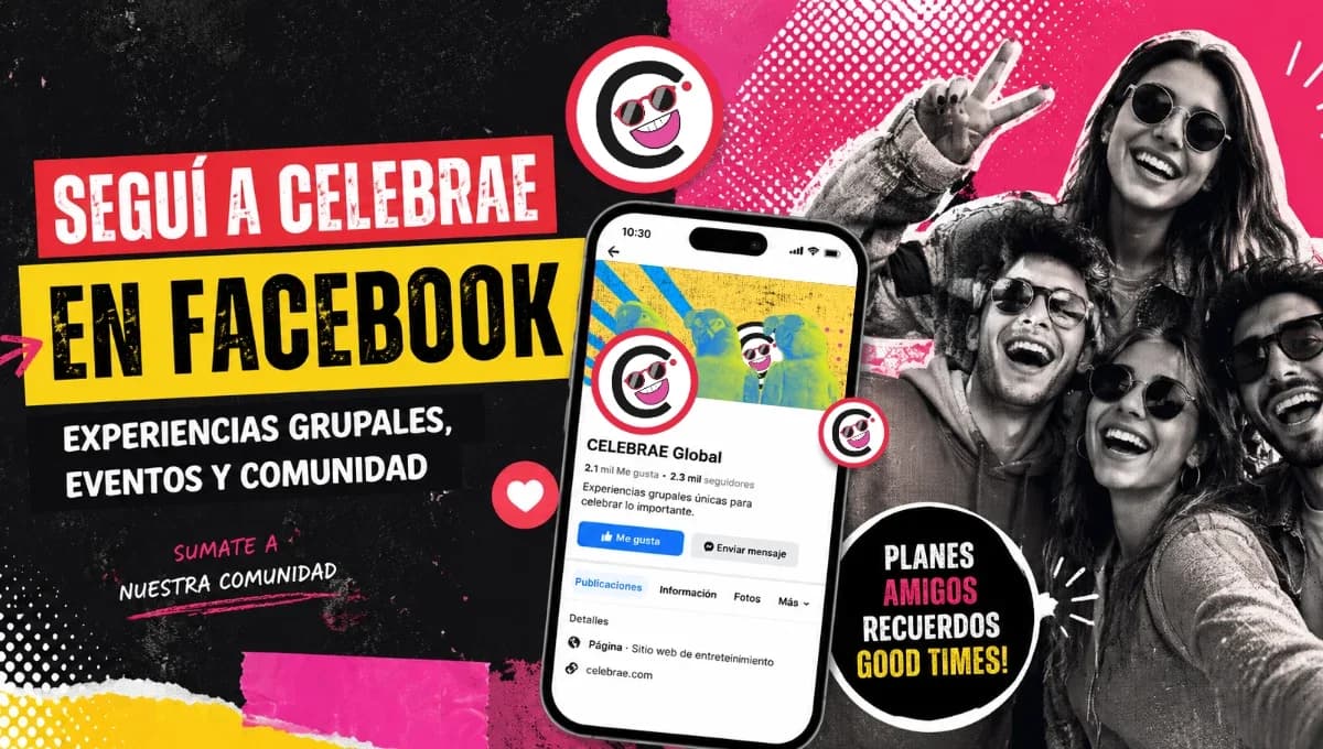 Logo de Celebrae en Facebook con personas disfrutando de experiencias grupales
