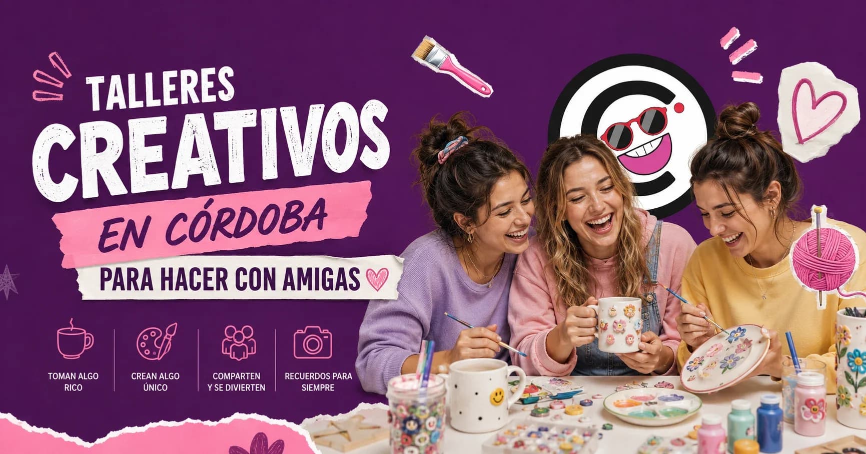 Grupo de amigas riendo en un taller creativo en Córdoba
