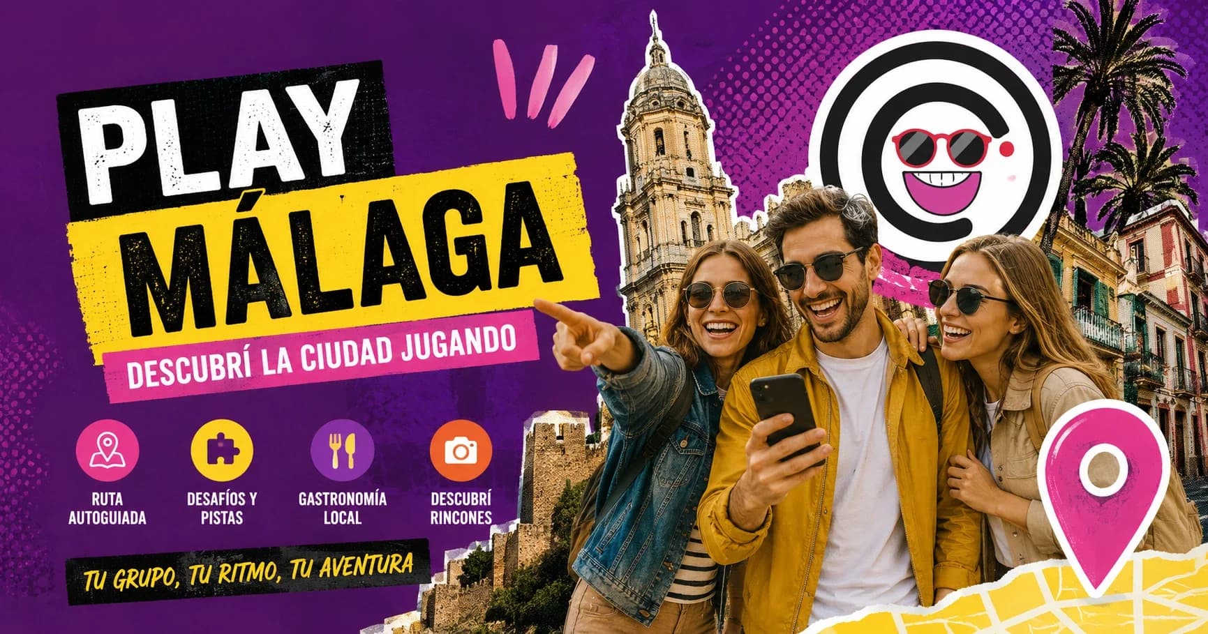 Grupo de amigos divirtiéndose en Málaga con la experiencia Play Málaga