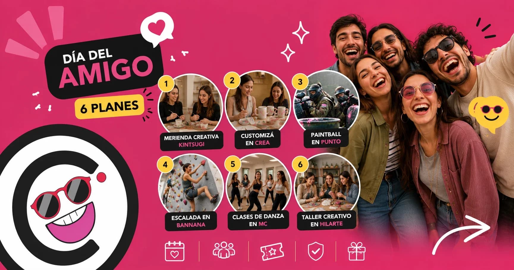 Grupo de amigos celebrando con actividades en Córdoba
