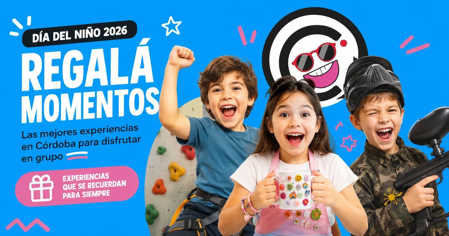 Niños jugando paintball en una experiencia grupal para el Día del Niño