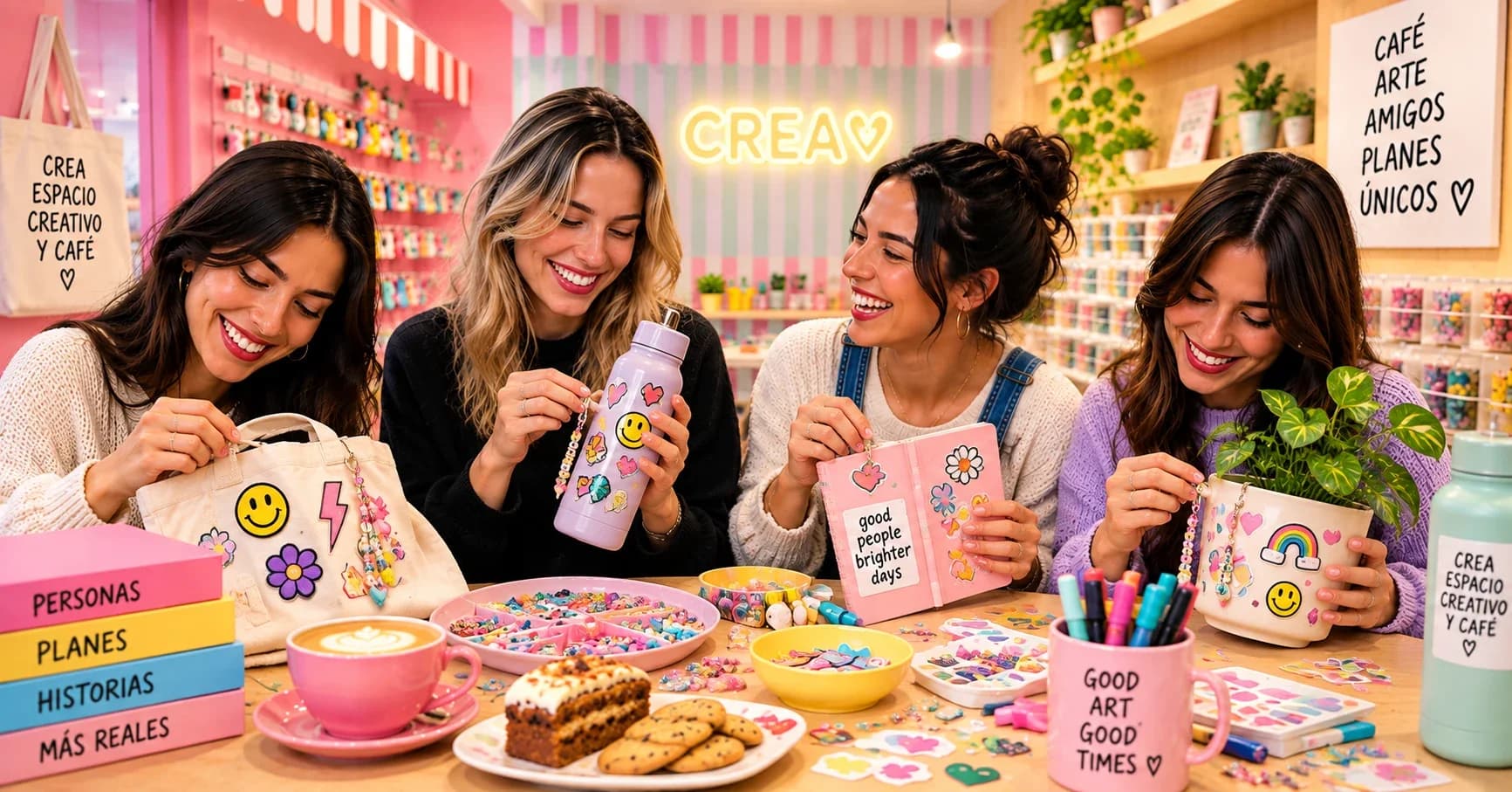 CREA Espacio Creativo y Café en Córdoba, grupo customizando objetos en un taller creativo