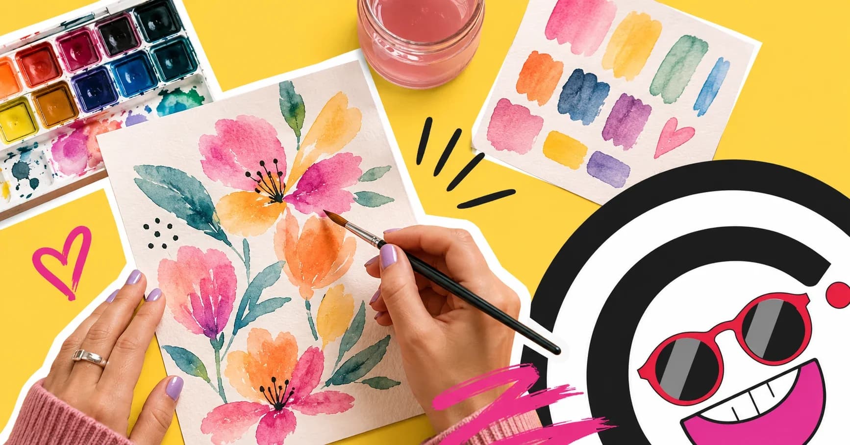 Persona pintando con acuarelas en un taller grupal