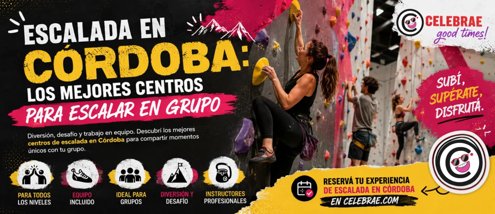 Grupo de amigos escalando en un centro indoor en Córdoba