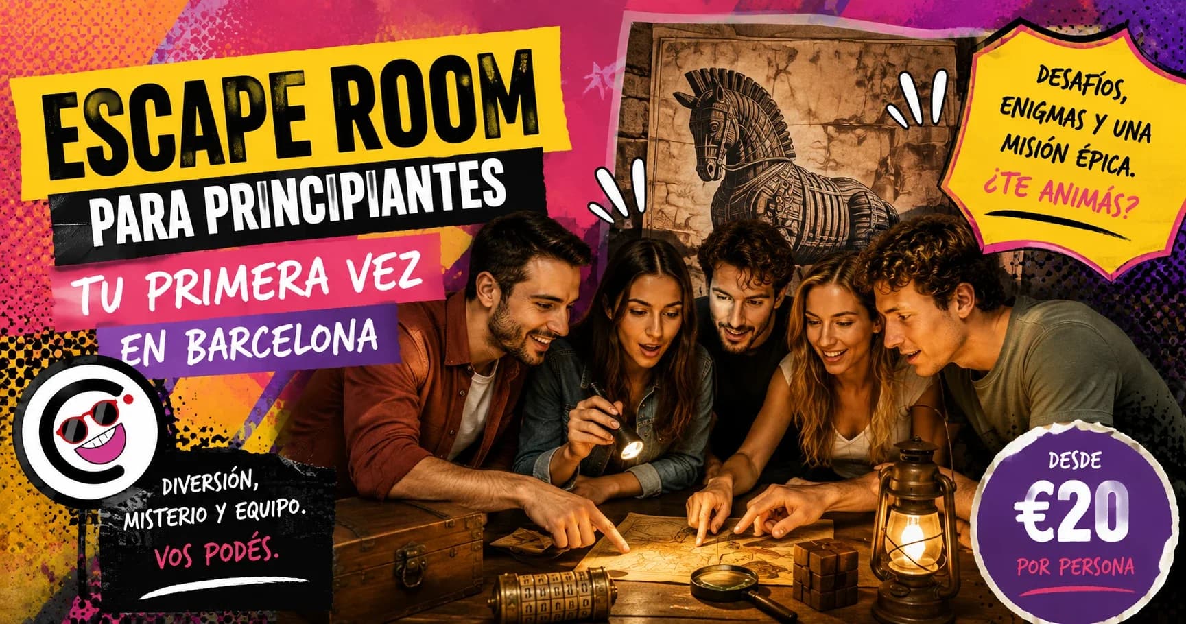 Grupo de amigos resolviendo un enigma en un escape room