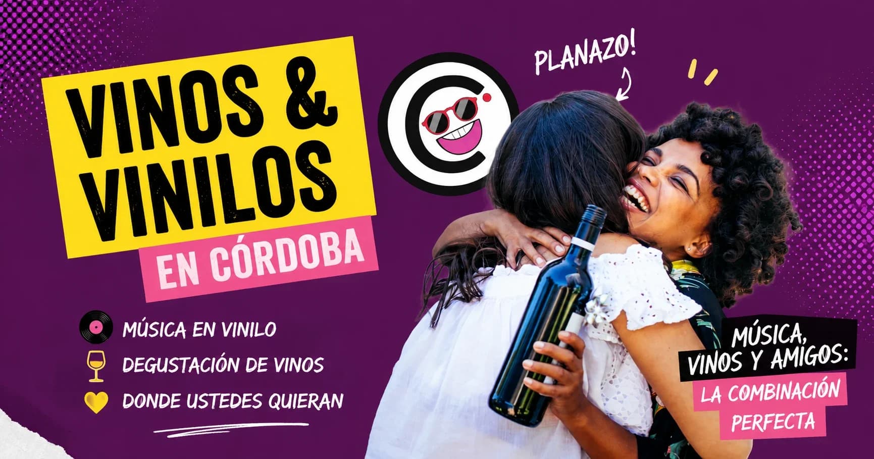 Grupo de amigos disfrutando de una experiencia de vinos y vinilos en Córdoba