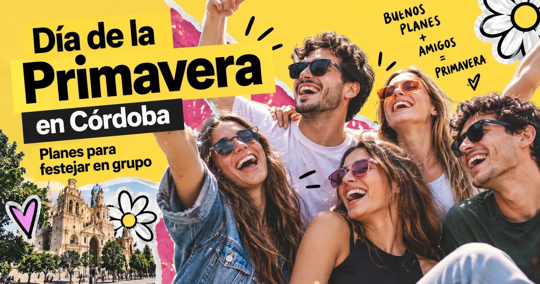 Grupo de amigos festejando el Día de la Primavera en Córdoba