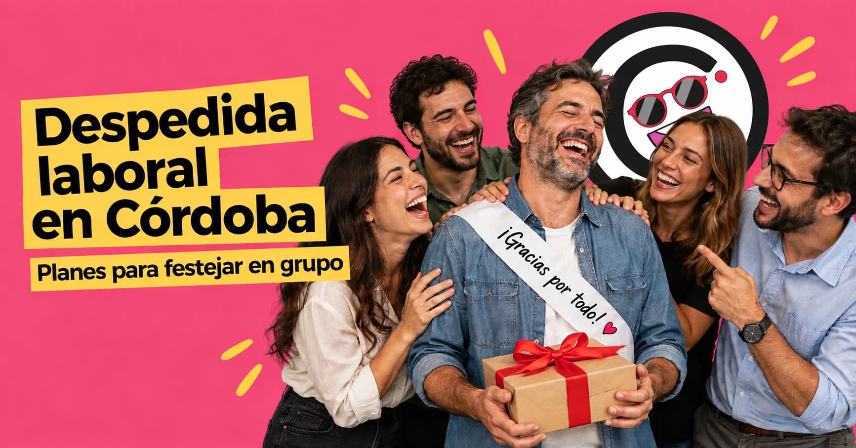 Grupo de compañeros celebrando una despedida laboral en Córdoba