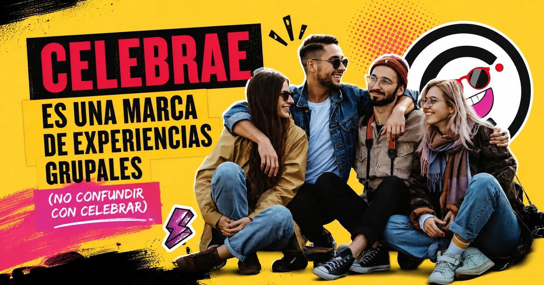 Logo de Celebrae con un grupo de amigos disfrutando una experiencia