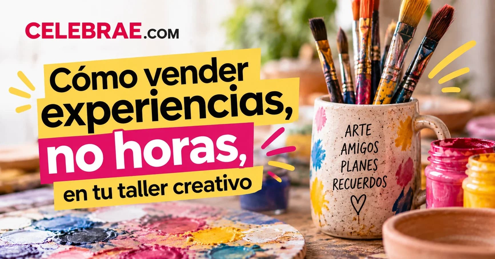 Mesa de taller creativo con personas pintando y compartiendo una experiencia grupal