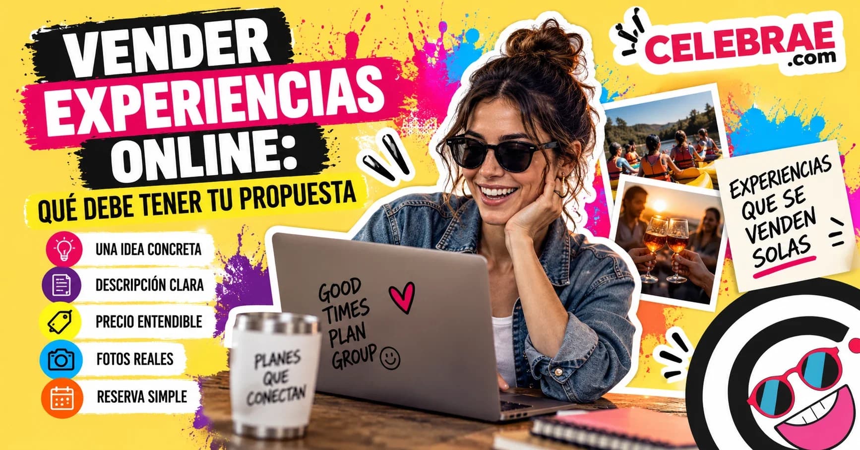 Persona usando una laptop para vender experiencias online