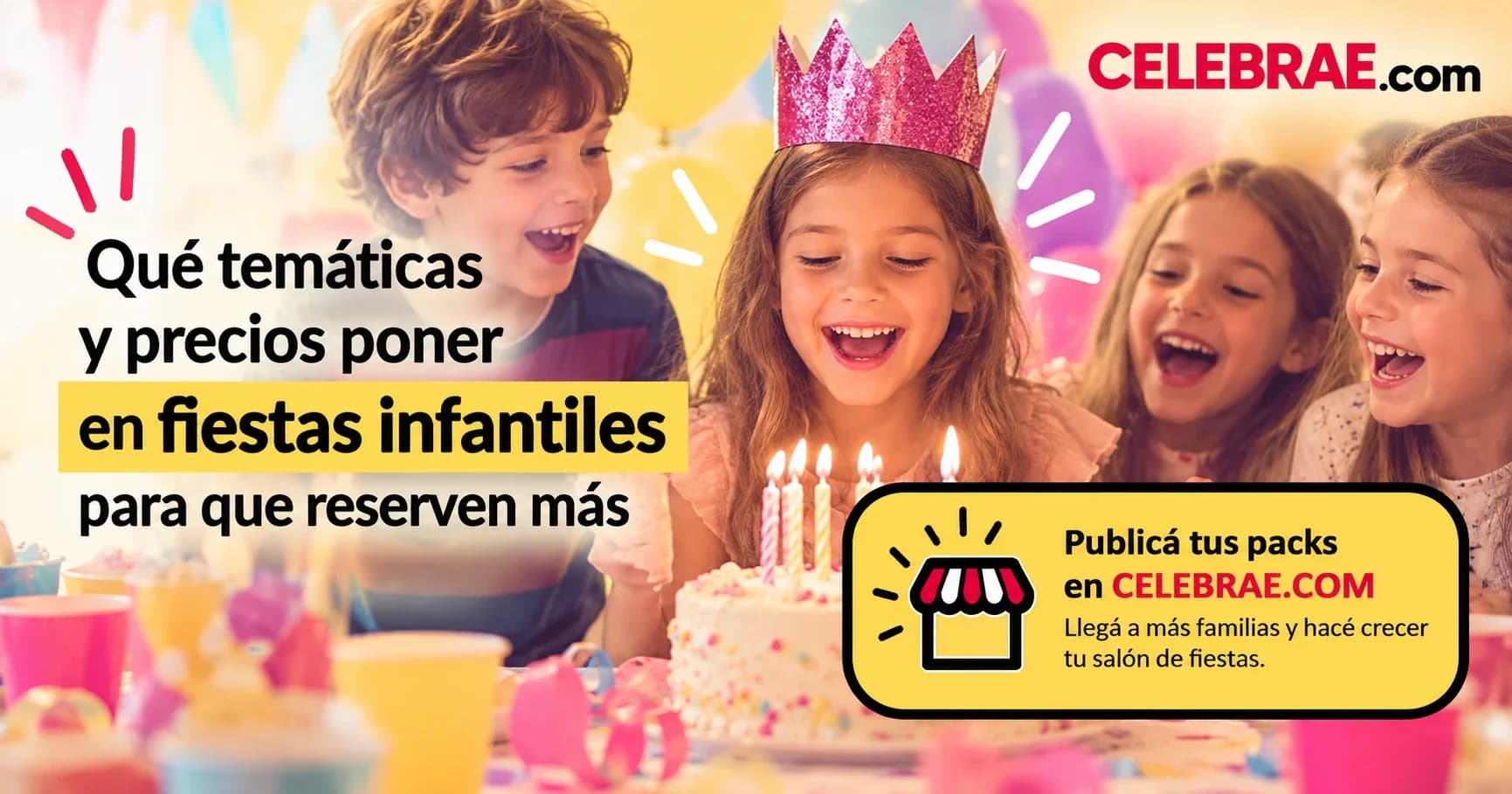 Niños celebrando una fiesta infantil temática con decoración y juegos