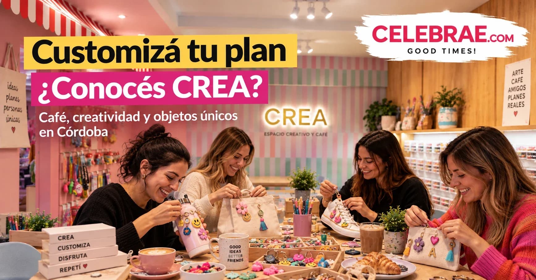 Personas customizando objetos en CREA Espacio Creativo y Café en Córdoba