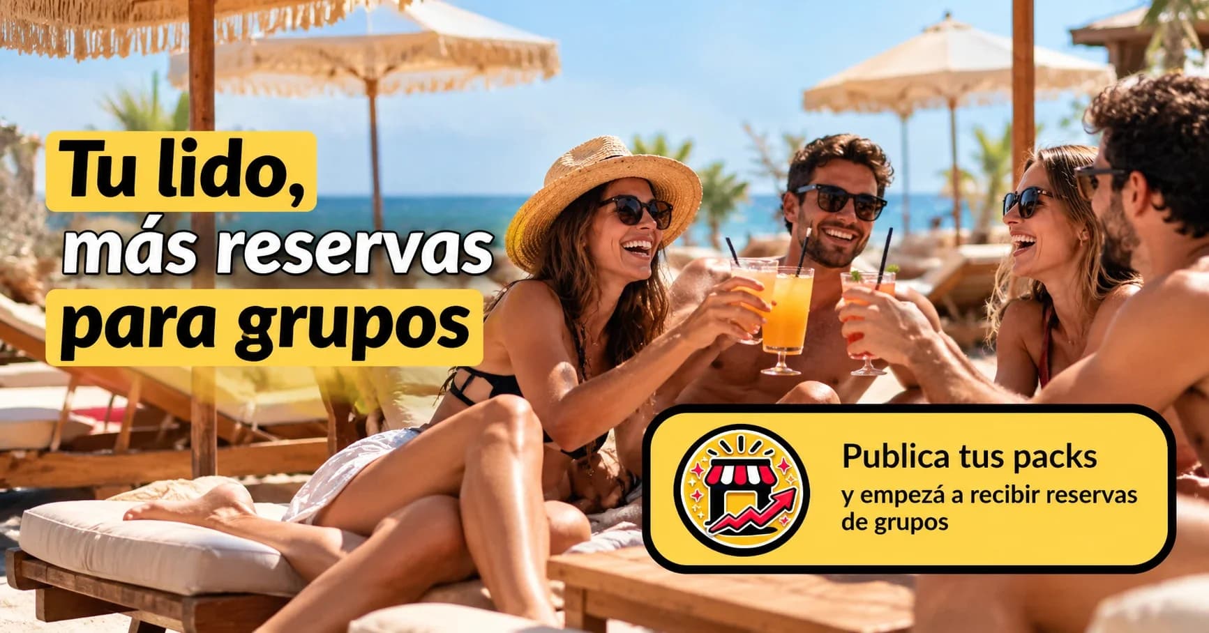 Zona reservada con sombrillas y tumbonas para un grupo en un lido