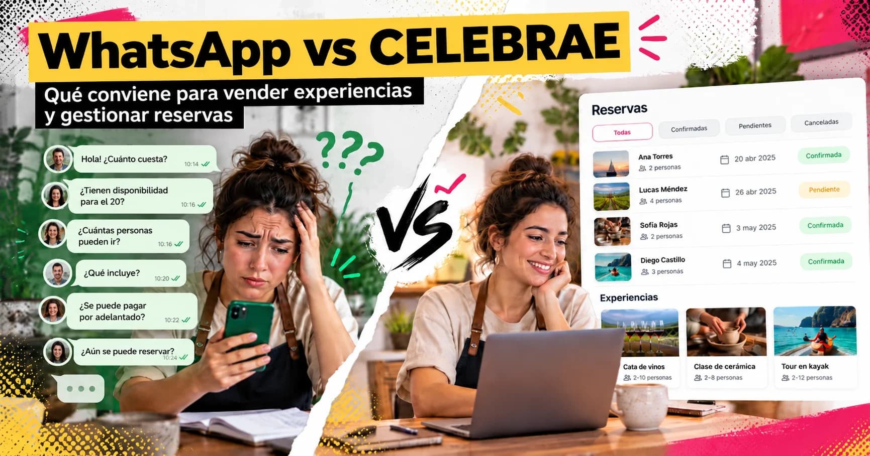 Comparativa entre WhatsApp y Celebrae para negocios de experiencias